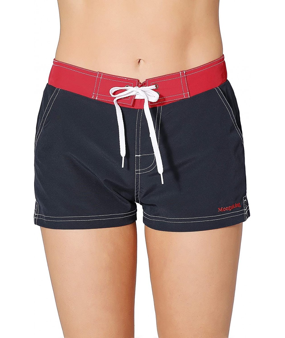 Board Shorts Women Quick Dry Swimwear Trunks Sports Board Shorts with Soft Briefs Inner Lining - Navy/Red - C018NHSN24A $43.78