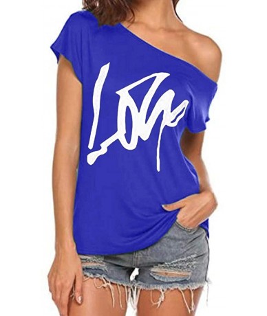 Bottoms Off Shoulder Love Womens Graphic T Shirt Tops - Blue - C919CXTCCCM $17.29