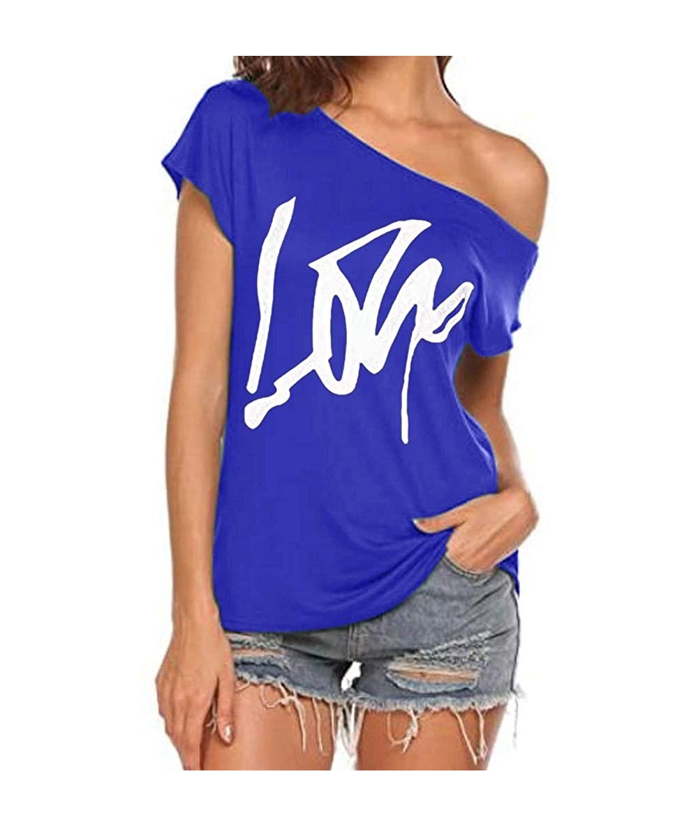 Bottoms Off Shoulder Love Womens Graphic T Shirt Tops - Blue - C919CXTCCCM $17.29