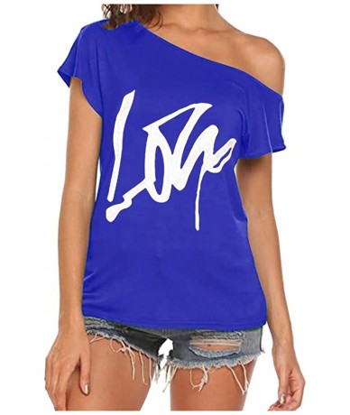 Bottoms Off Shoulder Love Womens Graphic T Shirt Tops - Blue - C919CXTCCCM $17.29