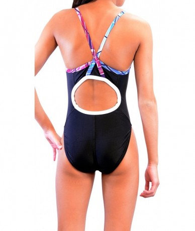 Racing Girl's/Women's Color Block Thin Strap One Piece Swimsuit - Black Combo - CU182W6LW2C $47.11