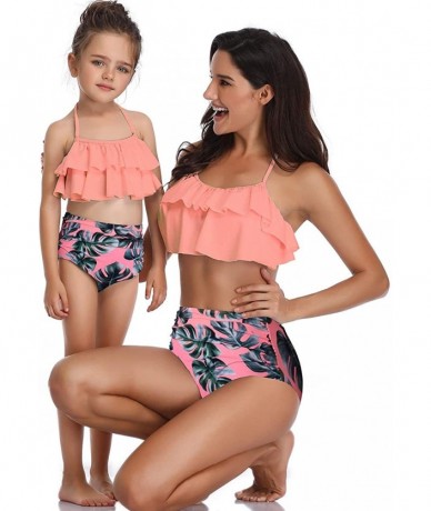 Racing Mother and Daughter Swimwear Family Matching Swimsuit Girls Swimwear Mommy and Me Bathing Suits - Orange+leaves - CA18...