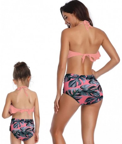 Racing Mother and Daughter Swimwear Family Matching Swimsuit Girls Swimwear Mommy and Me Bathing Suits - Orange+leaves - CA18...