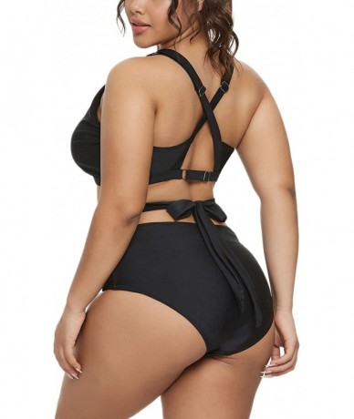 Sets Women Plus Size Bikini High Waisted Swimsuit Ruffled Keyhole Bathing Suit - Black - CI198Q59RL7 $47.40