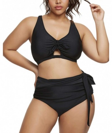 Sets Women Plus Size Bikini High Waisted Swimsuit Ruffled Keyhole Bathing Suit - Black - CI198Q59RL7 $47.40