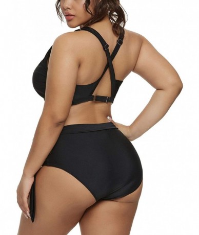 Sets Women Plus Size Bikini High Waisted Swimsuit Ruffled Keyhole Bathing Suit - Black - CI198Q59RL7 $47.40