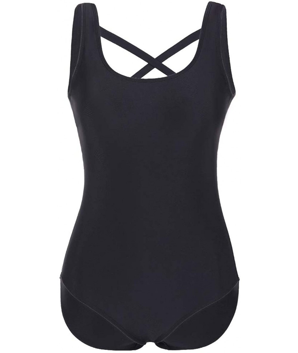 One-Pieces Women's Slimming Modest One Piece Swimsuit Cross Back - Black - C918UEQW8YC $41.87