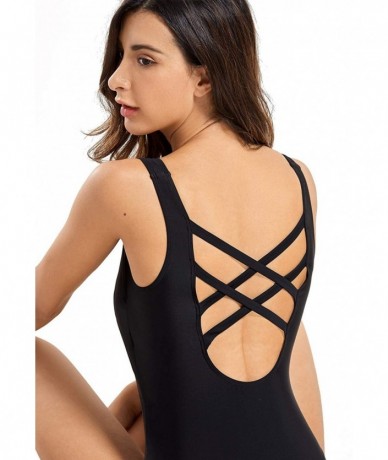 One-Pieces Women's Slimming Modest One Piece Swimsuit Cross Back - Black - C918UEQW8YC $41.87