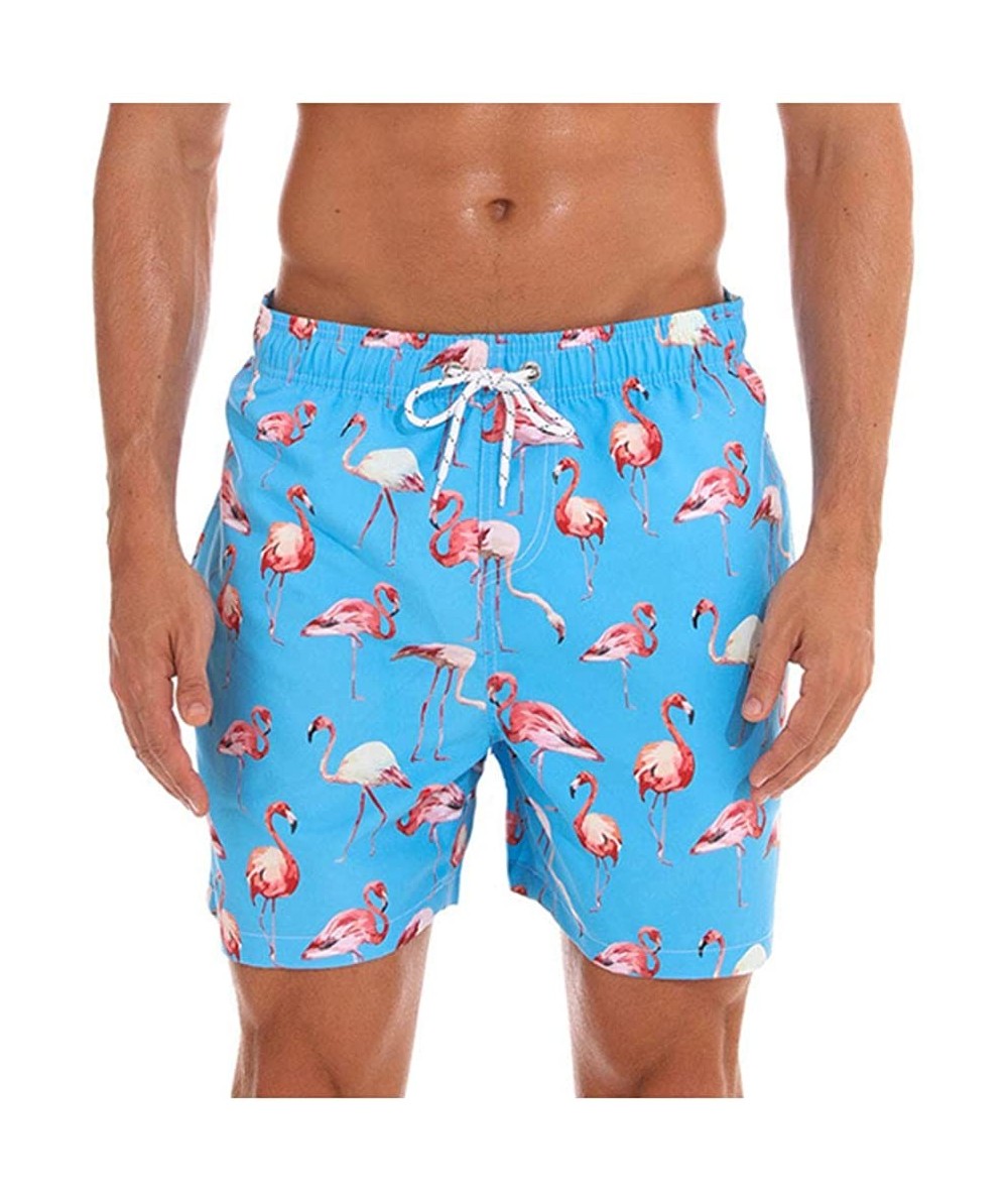 Trunks Men's Quick Dry Swim Trunks Bathing Suit Beach Shorts with Mesh Lining - Blue Flamingo - CV18Q369YU2 $22.28