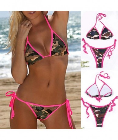 Sets Sexy Swimsuit Woman Camouflage Halter Bikini Two Piece with Padded Push up High - Hot Pink ❤️ - CS194CQMIN6 $22.04