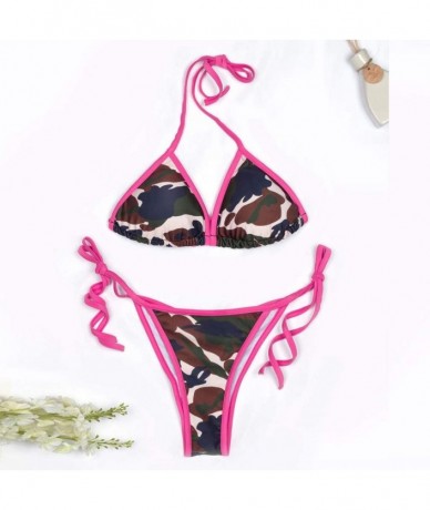 Sets Sexy Swimsuit Woman Camouflage Halter Bikini Two Piece with Padded Push up High - Hot Pink ❤️ - CS194CQMIN6 $22.04