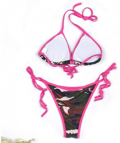 Sets Sexy Swimsuit Woman Camouflage Halter Bikini Two Piece with Padded Push up High - Hot Pink ❤️ - CS194CQMIN6 $22.04