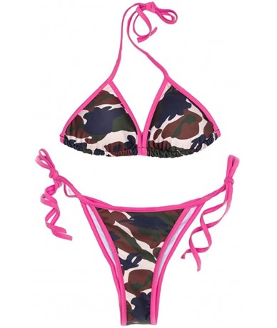 Sets Sexy Swimsuit Woman Camouflage Halter Bikini Two Piece with Padded Push up High - Hot Pink ❤️ - CS194CQMIN6 $22.04