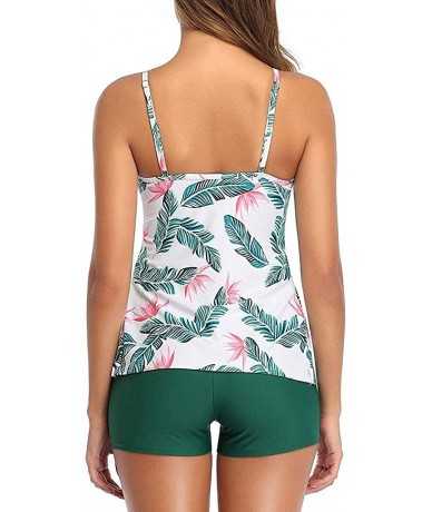 Tankinis Women's Two Piece Tankini Set Ruffle Tummy Control Swimsuits Flounce Printed Top with Boyshorts Bathing Suit - A - F...