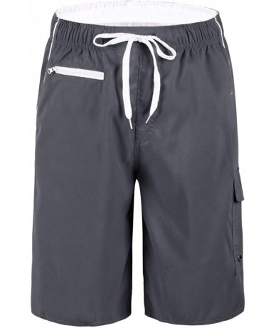 Trunks Men's Swim Trunks Colortful Striped Beach Board Shorts with Lining - Gray&white - CX18UOQKZ98 $36.08