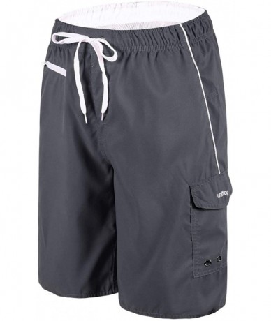 Trunks Men's Swim Trunks Colortful Striped Beach Board Shorts with Lining - Gray&white - CX18UOQKZ98 $36.08