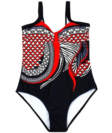 Cover-Ups Women Summer Backless Sexy Print Swimwear Beachwear Siamese Swimsuit Bikini Set - Red - CZ194TGNULG $33.60