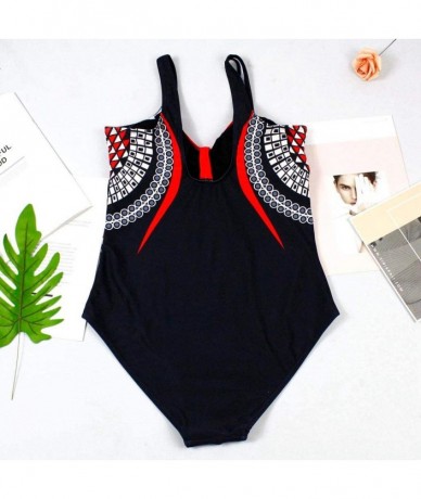 Cover-Ups Women Summer Backless Sexy Print Swimwear Beachwear Siamese Swimsuit Bikini Set - Red - CZ194TGNULG $33.60