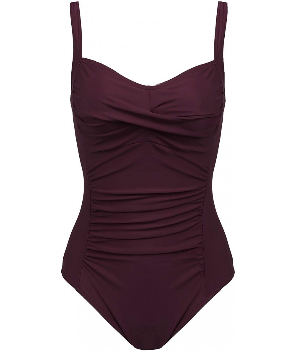 One-Pieces Womens One Piece Swimsuit Tummy Control Slimming Bathing Suit Ruched Front - Twist-purple - C918ND76QE7 $53.38