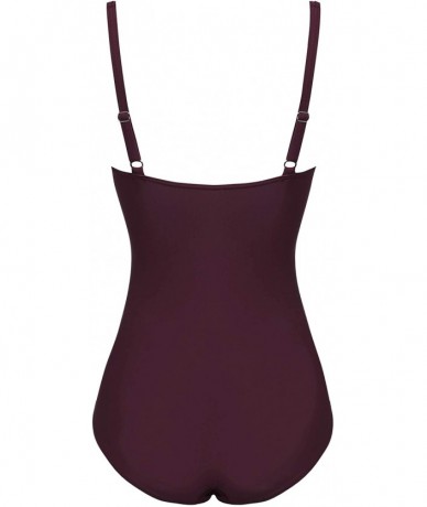 One-Pieces Womens One Piece Swimsuit Tummy Control Slimming Bathing Suit Ruched Front - Twist-purple - C918ND76QE7 $53.38