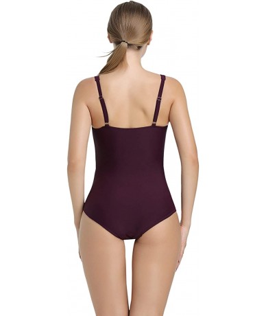 One-Pieces Womens One Piece Swimsuit Tummy Control Slimming Bathing Suit Ruched Front - Twist-purple - C918ND76QE7 $53.38