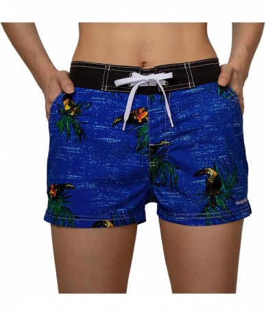 Board Shorts Women Quick Dry Swimwear Trunks Sports Board Shorts with Soft Briefs Inner Lining - Blue/Bird - CP18WOLHCT9 $43.34