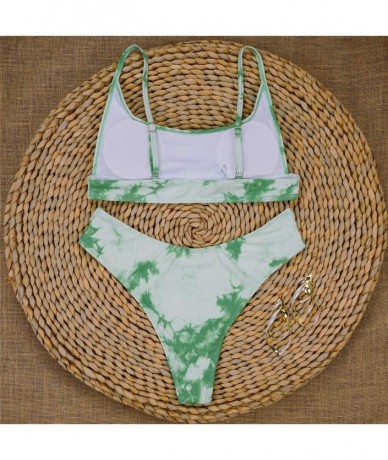 Sets Women Sexy Tie-dye Pattern Top with Panty Bikini Set Two Piece Swimwear - Green - CP1907TSMYW $31.21