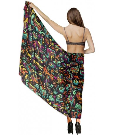 Cover-Ups Women Chiffon Scarf Sunscreen Shawl Wrap Swimsuit Cover Up Beach Sarongs - Psychedelic Trippy Dj Art Black - CD19C4...