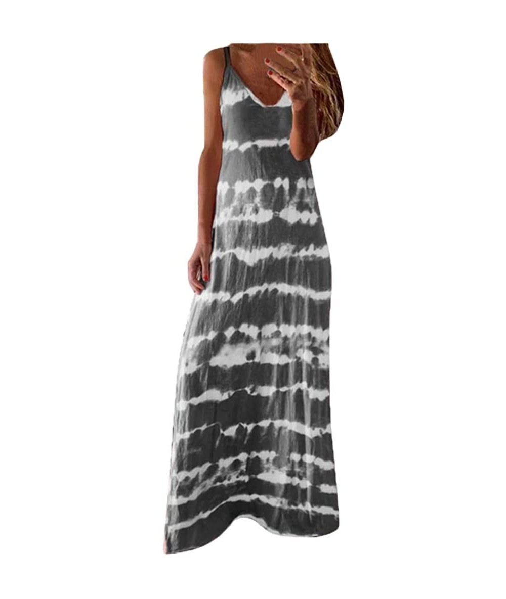 Cover-Ups Long Summer Dresses for Women Womens Gradient Color Block Tie Dyed V Neck Sleeveless Loose Long Maxi Dresses Z2 gre...