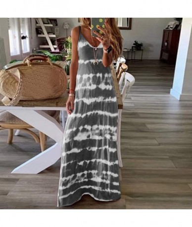 Cover-Ups Long Summer Dresses for Women Womens Gradient Color Block Tie Dyed V Neck Sleeveless Loose Long Maxi Dresses Z2 gre...