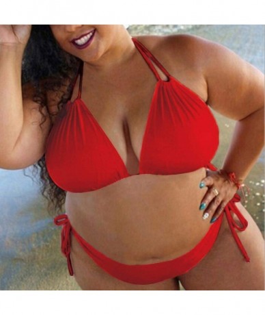 Sets Womens Fashion Solid Color Swimsuit Push Up Padded Plus Size Bikini Set Bathing Suit Swimwear - Red - CD197E75LOA $28.39