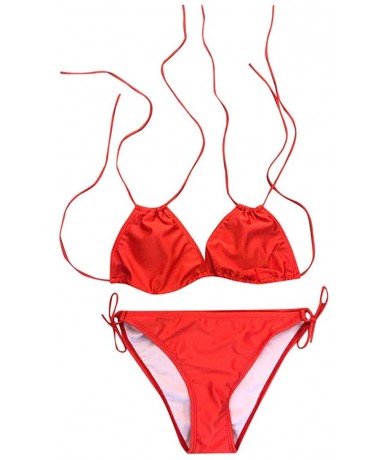 Sets Womens Fashion Solid Color Swimsuit Push Up Padded Plus Size Bikini Set Bathing Suit Swimwear - Red - CD197E75LOA $28.39