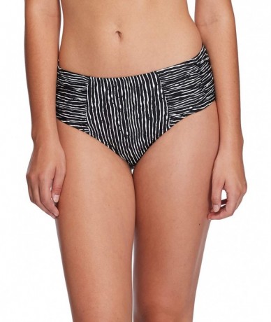 Bottoms Women's Alessia Hi Waist Ruched Bikini Bottom Swimsuit - Wakaya Black Print - CE18I9ARK3T $39.70