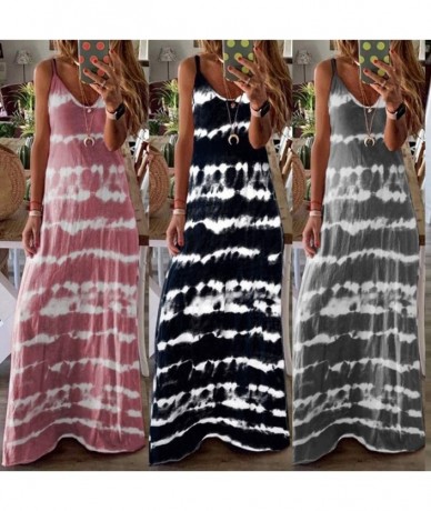 Cover-Ups Long Summer Dresses for Women Womens Gradient Color Block Tie Dyed V Neck Sleeveless Loose Long Maxi Dresses Z2 gre...