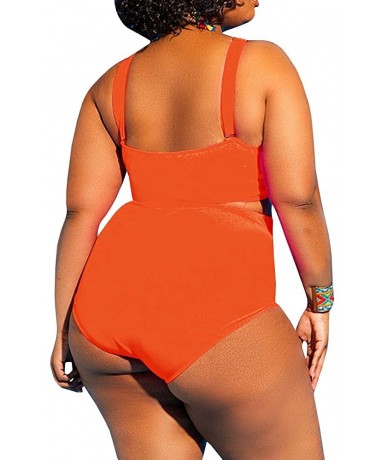 One-Pieces Womens Plus Size Cutout Swimsuit One Piece High Waisted Swimwear Bandage Tummy Control Monokini - Orange - CP18QI6...