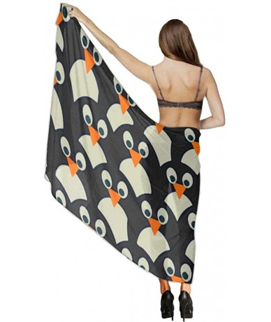 Cover-Ups Women's Swimwear Cover Ups- Summer Vacation Beach Sarong Soft Shawl Wrap - Penguin Face Pattern Printing - C319C4EQ...