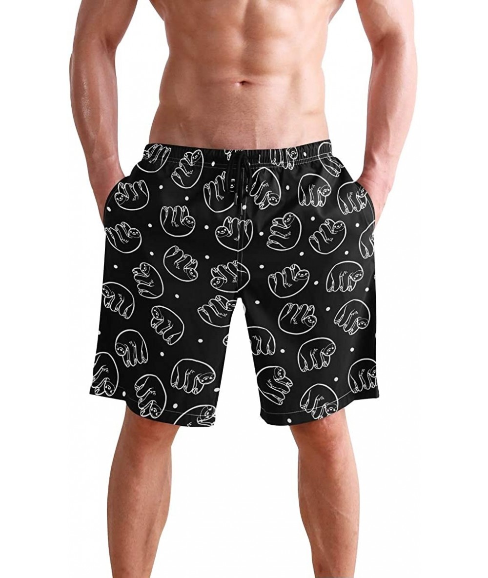 Board Shorts Men's Swim Trunks Hedgehog Cactus Quick Dry Beach Board Shorts with Pockets - Sloths Black - CG18QOQN7M8 $50.80