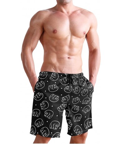 Board Shorts Men's Swim Trunks Hedgehog Cactus Quick Dry Beach Board Shorts with Pockets - Sloths Black - CG18QOQN7M8 $50.80