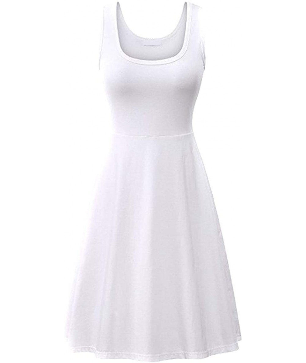 Cover-Ups Women's Summer Sleeveless Casual Dress A-Line Swing Tank Dress Midi Skater Dress - White - CG199MX2RGM $29.09