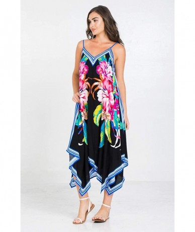 Cover-Ups Bohemian Printed V Neck Spaghetti Strap Drawstrings Beach Party Maxi Dress - 5967ctm_black - CH19C50G905 $57.13