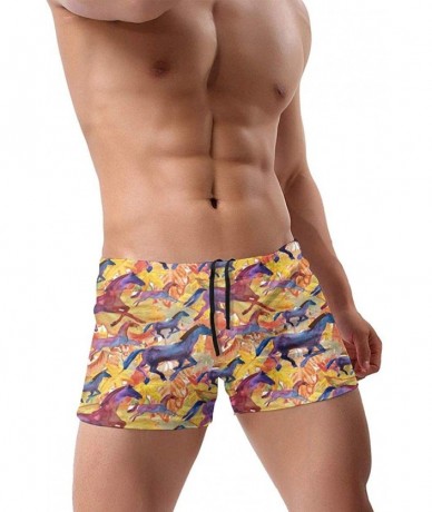 Briefs Skull Pattern in Color Men Swimwear Swimsuits Surf Board Boxer Shorts Trunks - Running Horses on Fall Background - CN1...