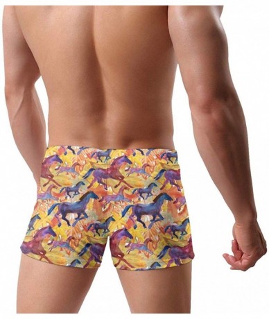 Briefs Skull Pattern in Color Men Swimwear Swimsuits Surf Board Boxer Shorts Trunks - Running Horses on Fall Background - CN1...