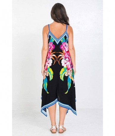 Cover-Ups Bohemian Printed V Neck Spaghetti Strap Drawstrings Beach Party Maxi Dress - 5967ctm_black - CH19C50G905 $57.13