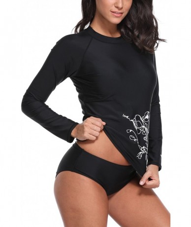 Rash Guards Women's Long Sleeve Rashguard Sun Protection Shirt UPF 50+ Swimwear - Black1 - CA18CSE4DQE $23.61