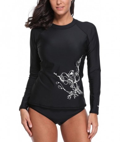 Rash Guards Women's Long Sleeve Rashguard Sun Protection Shirt UPF 50+ Swimwear - Black1 - CA18CSE4DQE $23.61