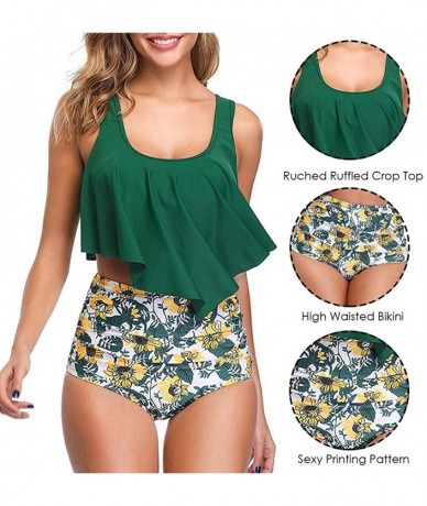 Tankinis High Waisted Bikini Swimsuits for Women Retro Ruffled Flounce Swimwear Two Piece Tankini Bathing Suits A greenflower...