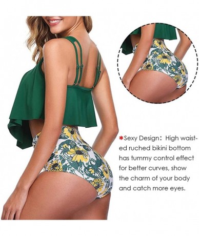 Tankinis High Waisted Bikini Swimsuits for Women Retro Ruffled Flounce Swimwear Two Piece Tankini Bathing Suits A greenflower...