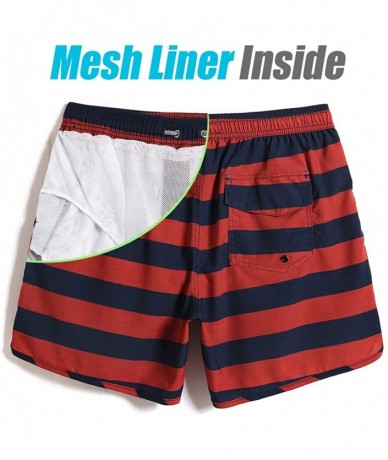 Trunks Mens Quick Dry Solid 4 Way Stretch Swim Trunks Mesh Lining Swimwear Bathing Suits - Wine Striped - CH18T720WG9 $43.09