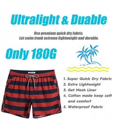 Trunks Mens Quick Dry Solid 4 Way Stretch Swim Trunks Mesh Lining Swimwear Bathing Suits - Wine Striped - CH18T720WG9 $43.09