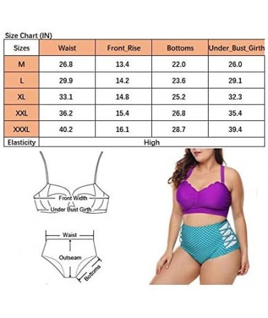 Tankinis Two Piece Plus Size Swimsuit Women Black and White Striped Tankini Girls Bathing Suit Halter Swimwear - Purple & Blu...